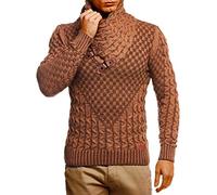 Leif Nelson Maglione da uomo a maglia a maniche lunghe e collo scialle LN5255, marrone, L