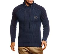 Leif Nelson - Maglione da uomo lavorato a maglia, collo sciallato, Slim Fit, invernale, estate, stile moderno, da uomo, a maniche lunghe, con colletto, 5235 Blu scuro L