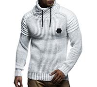 Leif Nelson Maglione Uomo Felpa a Maglia Collo a Scialle LN-5235 Crude Grey Large