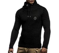 Leif Nelson Maglione Uomo Felpa a Maglia Collo a Scialle LN-5235 Nero Antracite Small