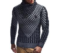 Leif Nelson Maglione Uomo Felpa a Maglia Collo a Scialle LN-5255 Black-Ecru XX-Large