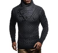 Leif Nelson Maglione Uomo Felpa a Maglia Collo a Scialle LN-5255 Nero Antracite Large