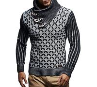 Leif Nelson Maglione Uomo Felpa a Maglia Collo a Scialle LN-5385 Black-Ecru XX-Large