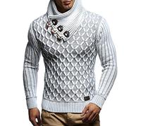 Leif Nelson Maglione Uomo Felpa a Maglia Collo a Scialle LN-5385 Crude Grey XX-Large