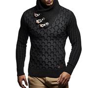 Leif Nelson Maglione Uomo Felpa a Maglia Collo a Scialle LN-5385 Nero Antracite Small