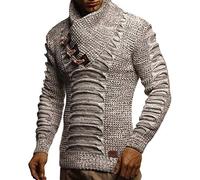 Leif Nelson Maglione Uomo Felpa a Maglia Collo a Scialle LN-5575 Abbronzandosi XX-Large