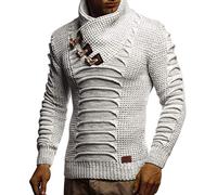 Leif Nelson Maglione Uomo Felpa a Maglia Collo a Scialle LN-5575 Crude Grey XX-Large