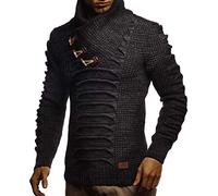 Leif Nelson Maglione Uomo Felpa a Maglia Collo a Scialle LN-5575 Nero Antracite Large