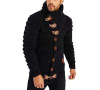 Leif Nelson Maglione Uomo Felpa a Maglia Collo a Scialle LN-5585 Nero Medium