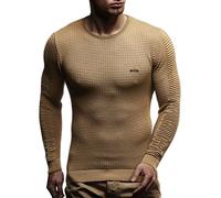 Leif Nelson Maglione Uomo Girocollo Felpa a Maglia LN-1545 Scuro Beige XX-Large