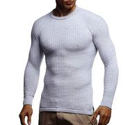 Leif Nelson Maglione Uomo Girocollo Felpa a Maglia LN-20746 Grigio Ecru XX-Large
