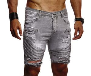 Leif Nelson Pantaloni corti estivi da uomo, per motociclisti, jogging, pantaloni corti in jeans, basic Chinos, cargo a 5 tasche, Destroyed Used Stretch per il tempo libero, bermuda Slim Fit LN1663