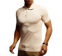 Leif Nelson Polo basic da uomo, maglietta estiva, slim fit, in maglia fine, colore bianco, nero, polo da uomo, a maniche corte LN7400, beige., S