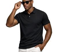 Leif Nelson Polo da uomo slim fit, 100% cotone, a maniche corte, taglio aderente, casual, da lavoro, estiva, Nero , S