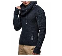 Leif Nelson Uomo Maglione in Maglia con Collo Sciallato Maglione in Lana Moderno Maglione a Maniche Lunghe vestibilità Regolare Nero Taglia XXL