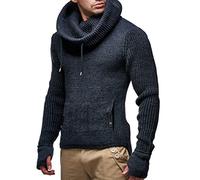 Leif Nelson Uomo Maglione in Maglia con Collo Sciallato Maglione in Lana Moderno Maglione a Maniche Lunghe vestibilità Regolare Antracite Taglia M