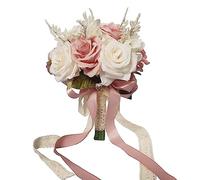 LEIFENY Bouquet da sposa con rose artificiali per cerimonia civile (manico in pizzo cavo)