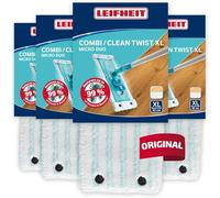 Leifheit Clean Twist XL/Combi XL Panno Micro Duo Set di 4, Coperchio di Ricambio per mop per Pavimenti, Coperchio per mop in Microfibra, Adatto a Tutti i Tipi di Pavimento