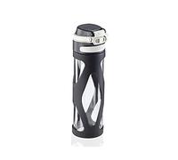Leifheit Flip Borraccia vetro 600 ml, Borraccia acqua a chiusura ermetica e resistente al calore, Borraccia palestra, scuola e ufficio portatile, nero