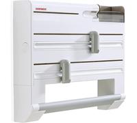 Leifheit Portarotolo Cucina Parat Plus, Taglio Netto a Parete | Portarotoli per pellicola e alluminio, supporto carta assorbente, vano sacchetti freezer, dispenser nastro, lame sicure