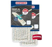 Leifheit Set da due ricambi Panno Cotton Plus di ricambio per lavapavimenti Profi XL, rivestimento in microfibra per la pulizia della casa, Bianco e blu, dimensioni XL 42 cm