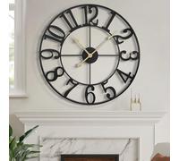 LEIKE Grande orologio da parete - 45,7 cm retrò casa colonica silenzioso senza ticchettio a batteria per interni ed esterni, orologio decorativo da parete in metallo nero per soggiorno, sala da