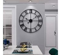 LEIKE Grande orologio da parete moderno in metallo, 40 cm, rotondo, quasi silenzioso, con piccolo ticchettio, orologio da parete nero con numeri romani, per cucina, soggiorno, camera da letto