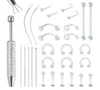 Leikedun 16G 18G Piercing Aghi Piercing Taper Ball Grabber, con 24 gioielli trasparenti Bioflex (14G/16G), acciaio inossidabile 316L Kit per piercing corporeo per orecchio, naso, labbro, ombelico