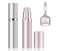 Leikedun 2 flaconi di profumo ricaricabili da 5 ml, mini vaporizzatore vuoto anti-perdite con cappuccio (rosa e argento), atomizzatore da viaggio portatile, compatibile con il 99% dei profumi del