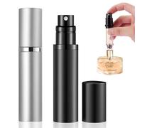 Leikedun 2 Pezzi 5ml Atomizzatore di Profumo, Mini Porta Profumo da Viaggio, Spruzzino Profumo Ricaricabile con Tappo Protettivo per Viaggiare, Vita Quotidiana, Festa, Argento Nero