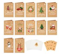 Leikedun 24 Pezzi Biglietto Auguri Natale con Busta e Adesivi, Biglietto Auguri Natale Regalo, Cartoncini Augurali di Carta Kraft, 12 Modelli con Disegni
