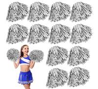 Leikurvo 12 pompon da cheerleading pom pom pon da cheerleader, per eventi sportivi, giochi con palla, balli, feste di carnevale (argento)