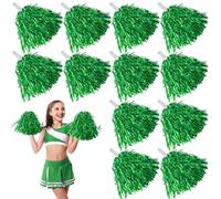 Leikurvo 12 pompon da cheerleading pom pom pon da cheerleader, per eventi sportivi, giochi con palla, balli, feste di carnevale (verde)