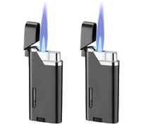 Leikurvo 2 accendini da tempesta, accendino a gas con finestra visibile, ricaricabile, antivento, regolabile, butano (senza gas, nero)