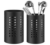 Leikurvo 2 pezzi porta utensili da cucina per piano di lavoro: cestino posate in acciaio inox nero per organizzare cassetti e piani di lavoro per tutte le cucine