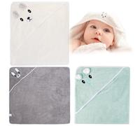 Leikurvo 3 asciugamani con cappuccio, asciugamano per neonati: 80 x 80 cm, asciugamano da bagno per bambini, con cappuccio, morbido, unisex, per neonati (grigio, verde chiaro, crema)