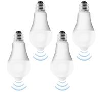 Leikurvo 4 lampadine a LED E27 con sensore di movimento, 15 W, bianco freddo (6500 K), sensore PIR + sensore di luce, lampada a risparmio energetico per corridoio, garage, scale, angolo di diffusione