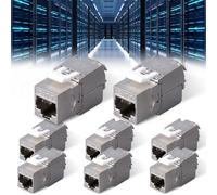 Leikurvo 8 Pezzi RJ45 CAT7 Keystone Modulo Jack Schermato Fino a 10 Gbps, Modulo di Rete Senza Attrezzi, Schermatura STP, Presa Jack Con Alloggiamento in Metallo, Ideale per Cavi