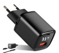 Leikurvo Caricatore rapido USB C da 33 W con display LED, 2 porte, caricatore QC PD, adattatore di ricarica universale, compatibile con telefoni cellulari, fotocamera, tablet