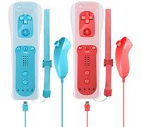 Leikurvo Confezione da 2 controller per Wii Remote, telecomando per Wii con Nunchuk per Wii Remote più controller sostitutivo Jostick per console Wii/Wii U (rosso + blu)