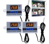 Leikurvo Confezione da 3 termoregolatori digitali: termostato digitale XH-W3001 con sensore, sonda impermeabile, interruttore di temperatura AC110V-220V, display LCD, riscaldamento, raffreddamento