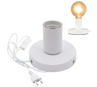 Leikurvo Lampada da scrivania portalampada E27 con interruttore cavo, vintage, lampada da tavolo industriale, attacco E27 con spina, per decorazione domestica, bar, bianco (senza lampada)
