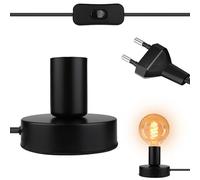 Leikurvo Lampada da scrivania portalampada E27 con interruttore cavo, vintage, lampada da tavolo, piccola lampada da comodino E27 con spina, per decorazione domestica, bar, colore nero (senza lampada)