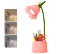 Leikurvo Lampada da Tavolo LED Dimmerabile con Porta Penne: Sensore Touch e Braccio Flessibile, Ricaricabile USB, 3 Temperature di Colore, per Studenti che Studiano e Leggono (Rosa)