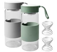 Leikurvo Piccola Bottiglia Shaker in Vetro, Set da 2 Pezzi da 480ml in Vetro Borosilicato, Shaker per Proteine, Senza BPA, Set di Bottiglia Shaker con Pallina per Mescolare e Custodia in Silicone per