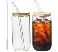 Leikurvo Set di 2 bicchieri da tè con bolle da 500 ml, con 2 coperchi, 2 cannucce e 1 spazzola, bicchieri in vetro con coperchio, bicchieri da caffè ghiacciato, per caffè, cocktail, frullati, birra