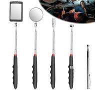 Leikurvo Set di 5 specchi di ispezione telescopici, in acciaio inox robusto, strumento magnetico multifunzionale, specchio illuminato a LED, per professionisti e fai da te (estensibile da 12 a 89 cm)