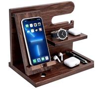 Leikurvo Supporto per telefono in legno, accessorio da scrivania, organizer per ufficio, organizzatore per cellulare, anniversario, laurea, regalo di compleanno, per uomini, marrone vintage
