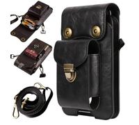 LEILEICAILI Borsa a tracolla in pelle for telefono e oggetti essenziali - Mini borsa multitasche for telefono cellulare con portasigarette, organizer da viaggio for denaro, tracolla regolabile(Black)