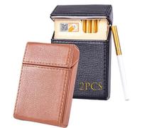 LEILEICAILI Confezione da 2 portasigarette in pelle - Portasigarette portatile da 20, organizer for carte di credito/soldi con design antiurto for uomini e donne(Black+light brown)